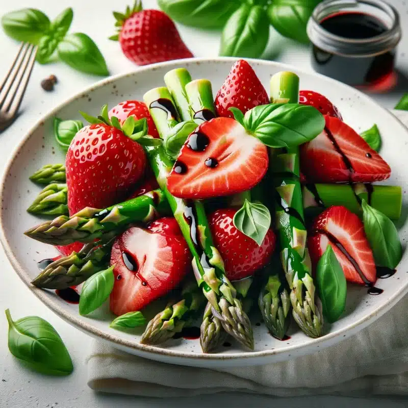 Verfuehrerischer Spargelsalat mit Erdbeeren mit Balsamico Dressing